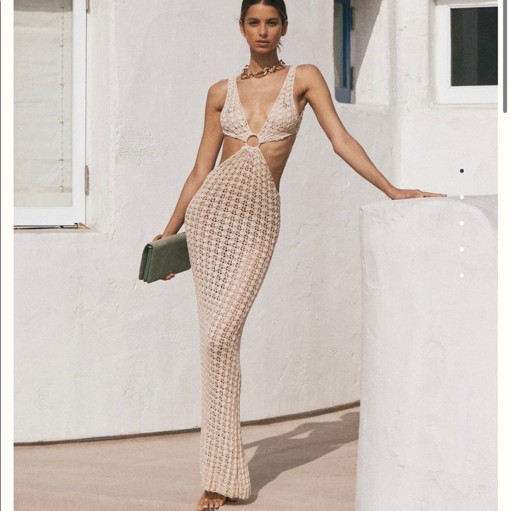 cult gaia beige crochet cutout dress - Picture 2 of 4